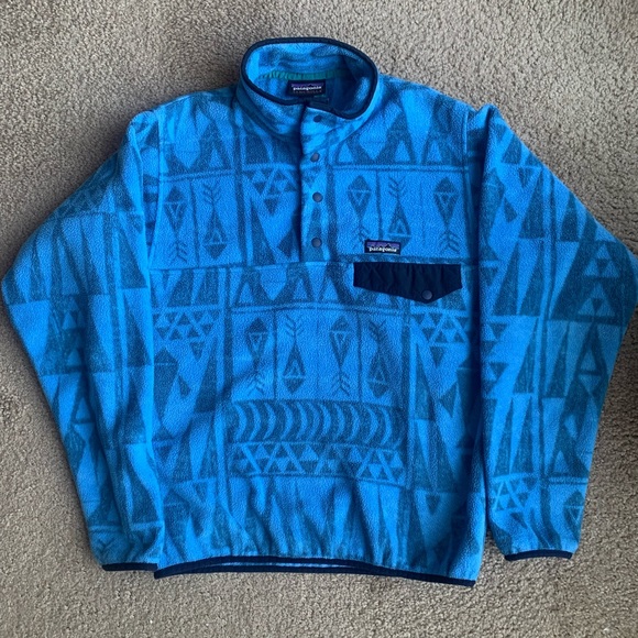 Patagonia Aztec Synchilla Snap T Fleece Tribal Geo Big: Radar Blue Small SP17 - Picture 1 of 4